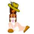 Pixelated 50x50 static icon of a cartoon figure with brown hair, yellow hat, and white shorts holding a carrot-like object while walking on pink legs against transparent background.