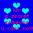 Blue background with cyan heart shapes and red text reading "i luv a secret someone u cant no!!!u cant no!!!" in pixelated style.