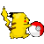Pixel art contact sheet of Pikachu holding a Poké Ball in multiple animation frames showing sequential motion across 3x3 grid layout.