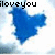 Blue pixelated shape with text above and below, transitioning from 'iloveyou' to 'iloveyou and you can never know'