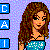 Pixelated image of a woman in a teal dress with white dots, next to a golden French horn and text reading 'horn hottie!' on a purple background.