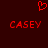 Red pixelated heart symbol above two identical red 'CASEY' text blocks on dark brown background.