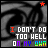 25 animated frames showing a rainbow star trail moving across a grayscale spiral background with text "I DON'T GO TOO HELL ON MY OWN" in multicolored letters