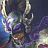 Pixelated static image of a stylized character with large ears, dark fur-like texture, and purple-blue background elements.