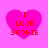 Four identical pink heart-shaped icons with red text "I LOVE SOPHIE" on a solid light pink background.