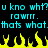 Pixelated cyan text on black background with yellow flames at bottom, displaying repeated phrases and 'rawrr' in a retro digital style.
