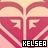 Pixelated red and beige heart-shaped icons with 'KELSEA' text in black and beige boxes, arranged horizontally.