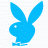 Six pixelated bunny head icons arranged in two , alternating blue and black colors with white background