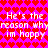 Pixelated text repeats 'He's the reason why I'm happy' over a pink background with red heart patterns.
