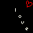 Red pixelated heart above white vertical lines and 'love' text on black background.