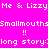 Pixelated text and symbols on a bright pink background with green rectangular overlays, featuring repeated phrases like "Me & Lizzy" and "Smallmouths".