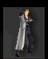 Pixelated character in long gray coat and dark pants holding a sword, shown in three sequential poses against dark gray background.