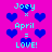 Pixelated icon with bright pink background, blue hearts, and cyan text reading "Joey x April = LOVE!" repeated twice.
