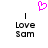 A static image with a pink pixelated heart above two identical text blocks reading "Love Sam" in black and white.