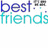Pixelated text reads 'best friends' with 'best' in blue and 'friends' in cyan on a white background.
