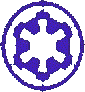 Pixelated circular icon transitions from blue and white snowflake to maroon winged symbol with central spike, then back to blue and white snowflake.