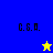 Two side-by-side display 'C.S.A.' text with a star symbol; left has blue and yellow background, right is gray