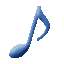 Four blue musical eighth notes arranged in a on light gray background, each note rendered with pixelated texture and varying orientation