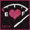 A static icon features a pink heart at center, flanked by white 'E' and 'F' letters, with a white arc above and diagonal line below on a black background.