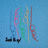 Pixelated blue background with vertical color-streaked shapes and black pixel clusters at bottom left.
