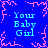 Blue background with pink pixelated border and four instances of cyan text reading 'Your Baby Girl' arranged in a