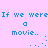 Blue pixelated text "If we were a movie.." on light purple background with two distinct dot patterns below each phrase.