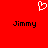 Red background with white pixelated heart symbol above two black text instances of 'Jimmy' in a blocky font.
