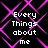Pixelated text "Every Things about me" appears in four identical quadrants over a black background with pink geometric lines.