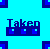 Pixelated blue and dark blue icon with 'Taken' text over a rectangular base, surrounded by corner elements on light blue background.