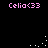 Pixelated pink text 'Celia<33' appears in four corners of a black background with scattered white dots forming partial arcs.
