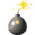 Animated sequence showing a dark gray bomb with a lit fuse and yellow sparks, followed by an explosion revealing the word 'new' in bold yellow letters on a light orange background.