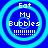 Four identical pixelated circular icons arranged in a , each displaying 'Eat My Bubbles !!!!!!!!' text over blue concentric rings on a solid blue background