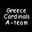 Four display 'Greece Cardinals A-team' text in white pixelated font on black, dark red, and maroon backgrounds