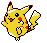 Two pixelated yellow Pikachu icons with red cheeks and black-tipped ears, one smiling with arms raised, the other standing still with a neutral expression.