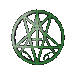 Green circular icon with interwoven lines forming a star-like pattern, displayed in multiple orientations showing rotation and perspective changes.