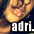 Pixelated close-up of a person's face with closed eyes and a slight smile, overlaid with bold white text reading 'adri.' on a dark background.