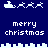 Pixel art animation of Santa's sleigh with reindeer against a dark blue background, displaying 'merry christmas' text in white pixelated font.