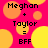 Pixelated pink background with orange and yellow circles, displaying "Meghan + Taylor = BFF" text in black pixel font across four identical