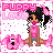 Pixel art contact sheet of four animated frames showing a cartoon girl with pigtails and pink dog, each frame displaying slight pose variations against white background with pink dots.