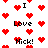 Pixelated red hearts and black text reading "I Love Nick!" arranged in a scattered pattern on white background.