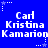 Blue background with white pixelated text repeating 'Carl', 'Kristina', 'Kamarion' in two , surrounded by small white stars and dotted lines