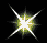 Four star-shaped pixelated icons arranged in a on black background, each with white radiating lines and central color variations