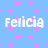Pixelated blue background with pink heart patterns and repeated white text 'Felicig' in a blocky font.