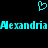 A pixelated cyan heart symbol above the repeated name 'Alexandria' in cyan block letters on a black background.