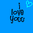 Blue background with two identical pixelated 'I love you' text blocks; left block has a light blue heart symbol above 'I'.