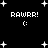 Black background with white pixelated text and symbols arranged in a pattern, featuring repeated 'RAWRR!' text and ':(' emoticons surrounded by star-like shapes