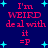 Pixelated text on dark blue background with cyan stars, showing 'I'm WEIRD deal with it =P' in red and pink, with slight variations in text alignment and star positions across frames.