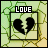 six shows a black heart symbol with 'LOVE' text above it, transitioning between broken and whole states against a green and yellow patterned background