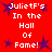 Red background with white pixelated text "JulietF's In the Hall Of Fame!" repeated four times in a , surrounded by dark purple star shapes