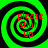 Four identical green and black spiral patterns arranged in a with red text reading 'please shut up' overlaid on each spiral